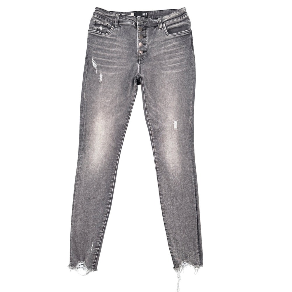 KUT from the Kloth 8 Grey Distressed Skinny Jeans Button Fly Raw Hem KP1490MA2